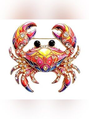 Anthropologie Colorful Enamel Crab Brooch Rhinestone Statement Coastal NWOT